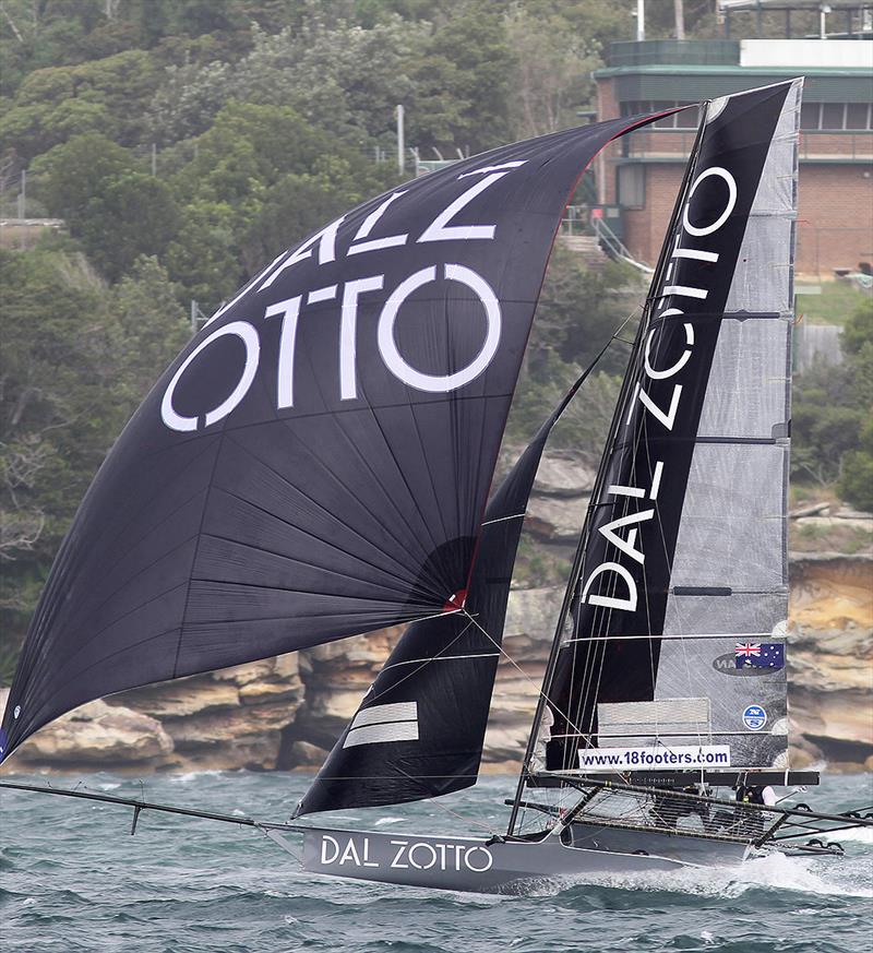 Dal Zotto powers to the finish in last Sunday's 25-knot southerly - 2019 18ft Skiff Australian Championship photo copyright Frank Quealey taken at Australian 18 Footers League and featuring the 18ft Skiff class