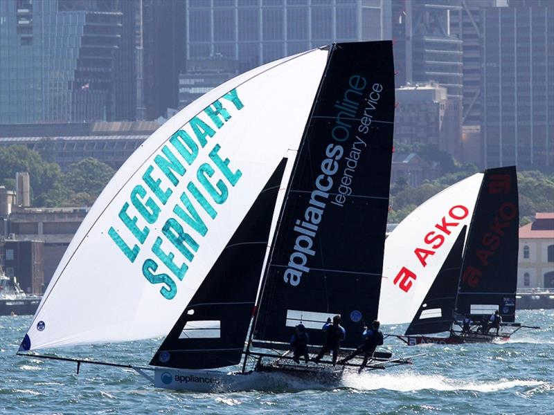 Appliancesonline and Asko Appliances race to the bottom mark on lap two of the North-East course - 18ft Skiff Australian Championship, Race 5 photo copyright Frank Quealey taken at Australian 18 Footers League and featuring the 18ft Skiff class