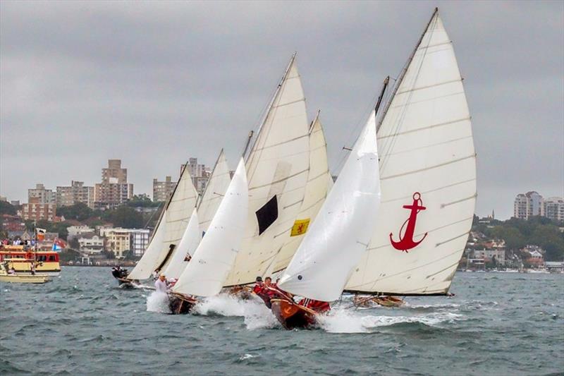 Race 1 start line action - 2019 Historical 18 Footer Australian Championship photo copyright Bruce Kerridge taken at Sydney Flying Squadron and featuring the 18ft Skiff class