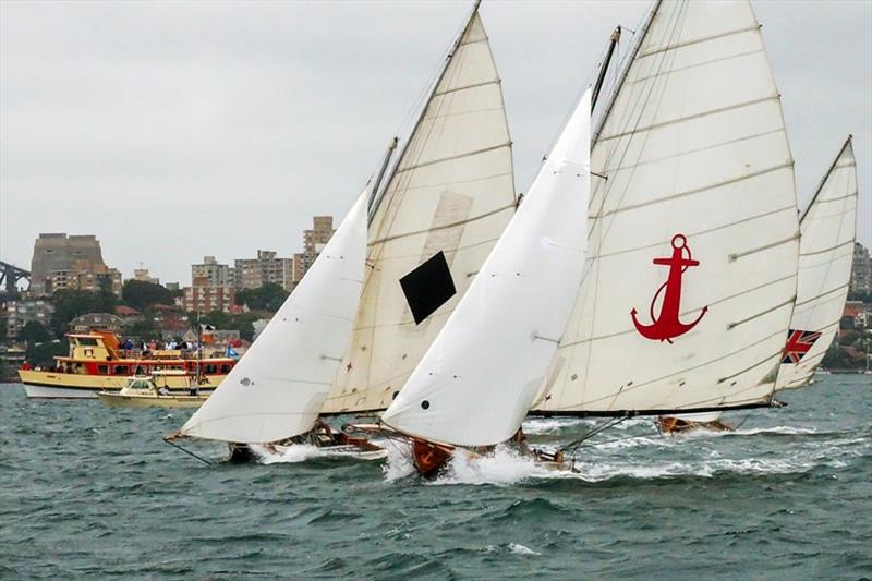 Race 1 start line, Yendys claims the pin - 2019 Historical 18 Footer Australian Championship - photo © Bruce Kerridge