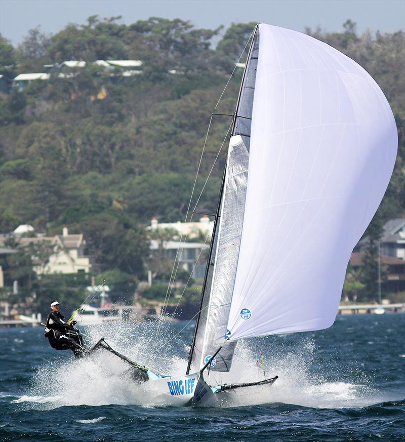 The Bing Lee crew push their skiff to the limits in strong wind conditions - 18ft Skiff Australian Championship 2019 photo copyright Frank Quealey taken at Australian 18 Footers League and featuring the 18ft Skiff class