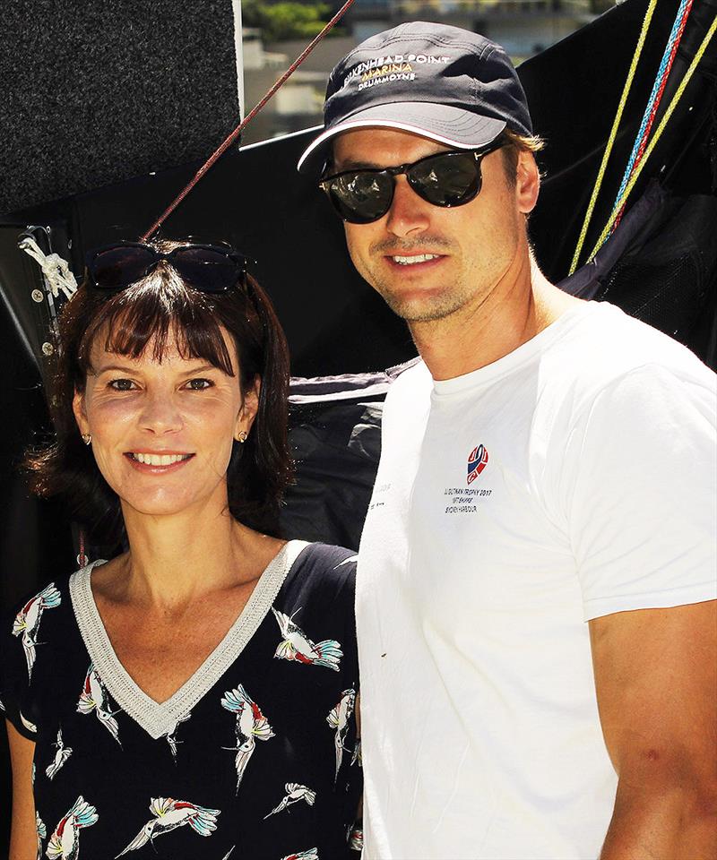 Birkenhead Point Marina's Marketing Manager Nicole Hanmer, and skipper Tom Anderson before the skiff's first race in the new colours - photo © Frank Quealey