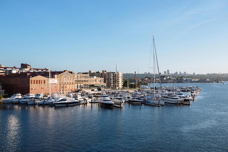 Birkenhead Point Marina from Sydney's Iron Cove Bridge photo copyright Frank Quealey taken at Australian 18 Footers League and featuring the 18ft Skiff class