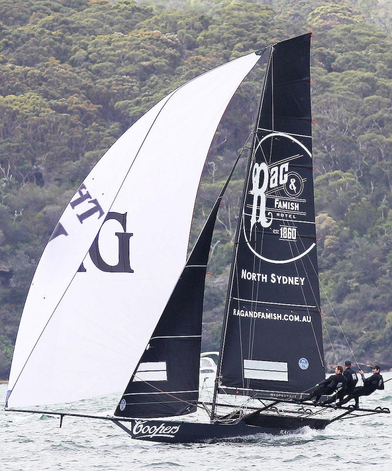 Rag and Famish Hotel on the way to winning the Spring Championship earlier this season photo copyright Frank Quealey taken at Australian 18 Footers League and featuring the 18ft Skiff class