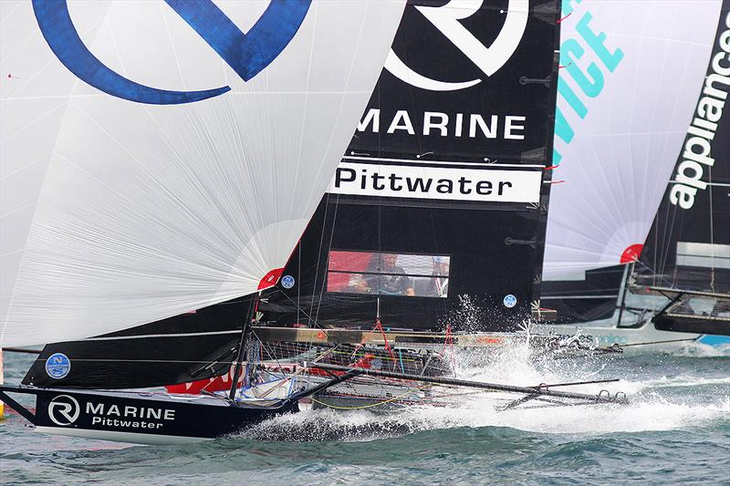 R Marine Pittwater and Appliancesonline provide close spinnaker racing - 2019 Club Championship photo copyright Frank Quealey taken at Australian 18 Footers League and featuring the 18ft Skiff class