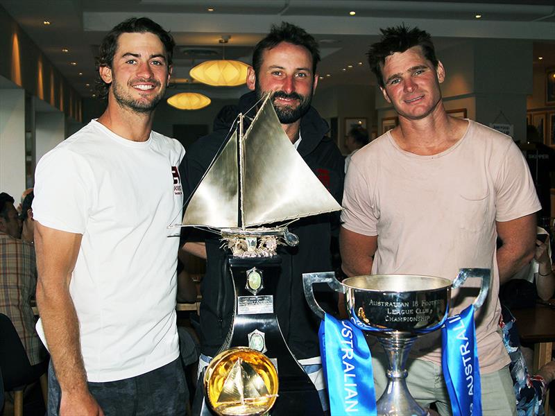 The Asko Appliances team with the Australian, NSW and Club Championship trophies photo copyright Frank Quealey taken at Australian 18 Footers League and featuring the 18ft Skiff class