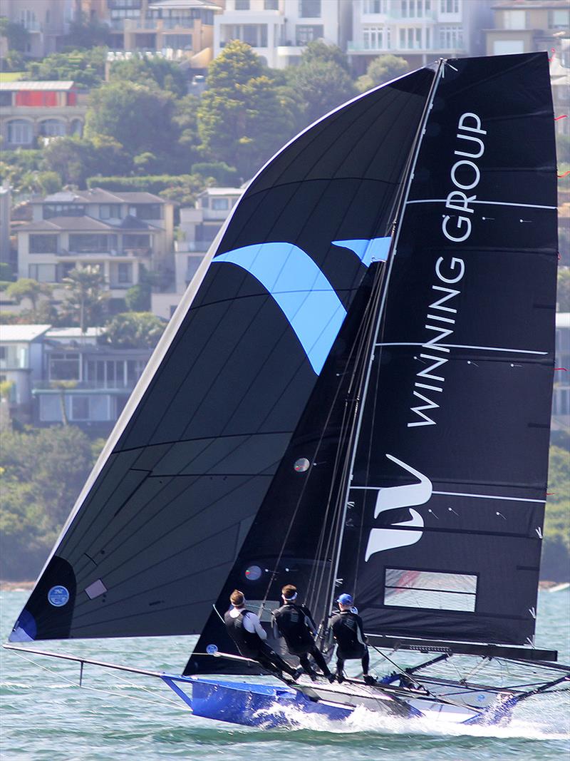 Winning Group staged a late burst to grab a narrow win in today's race - Race 16 of the Club Championship photo copyright Frank Quealey taken at Australian 18 Footers League and featuring the 18ft Skiff class