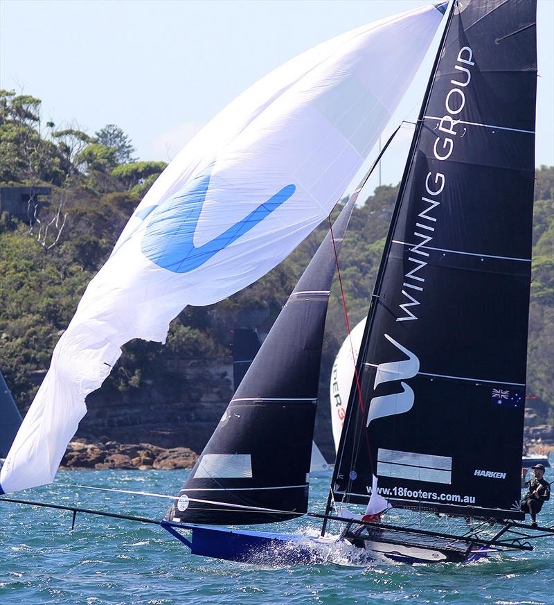 Winning Group was leading Race 2 until she collided with a cruising boat - Race 2 - JJ Giltinan Championship 2019, March 3, 2019 photo copyright Frank Quealey taken at Australian 18 Footers League and featuring the 18ft Skiff class