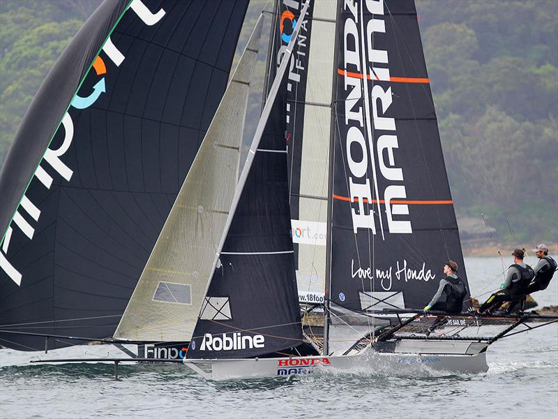 The race for second place as Finport Finance and Honda Marine set out on the final spinnaker run - 2019 JJ Giltinan Championship photo copyright Frank Quealey taken at Australian 18 Footers League and featuring the 18ft Skiff class