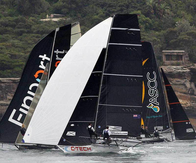 C-Tec and Finport Finance head for the Obelisk mark as ASCC heads off towards the next mark - 2019 JJ Giltinan Championship photo copyright Frank Quealey taken at Australian 18 Footers League and featuring the 18ft Skiff class