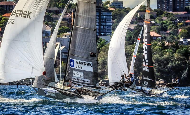 Maersk (Josh Porebski) came within 2pts of winning in his rookie year 2018 JJ Giltinan - 18ft skiffs, Sydney photo copyright Michael Chittenden taken at Australian 18 Footers League and featuring the 18ft Skiff class