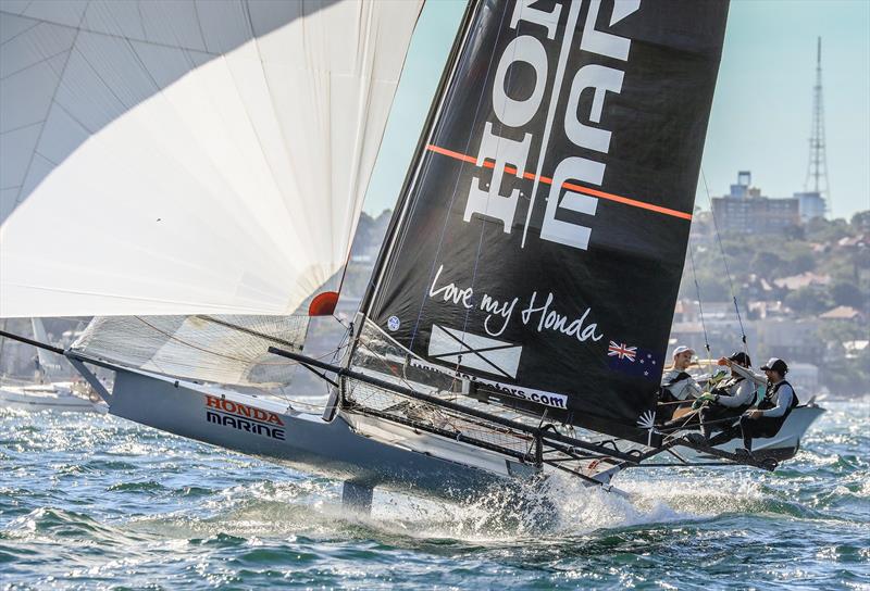 Honda Marine win their first JJ Giltinan in 2018 - 18ft skiffs, Sydney photo copyright Michael Chittenden taken at Australian 18 Footers League and featuring the 18ft Skiff class