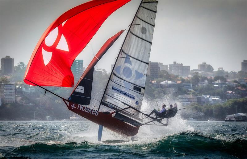 Noakes enjoys the big breeze earlier in the summer - 2018 - 18ft skiffs, Sydney photo copyright Michael Chittenden taken at Australian 18 Footers League and featuring the 18ft Skiff class