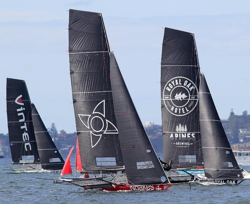 Some of the fleet on the windward leg to Rose Bay photo copyright Frank Quealey taken at Australian 18 Footers League and featuring the 18ft Skiff class