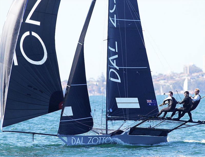 Jack Sprague, Josh Feldmann and Tim Narborough drive the Dal Zotto skiff in last Sunday's light easterly wind - photo Â© Frank Quealey
