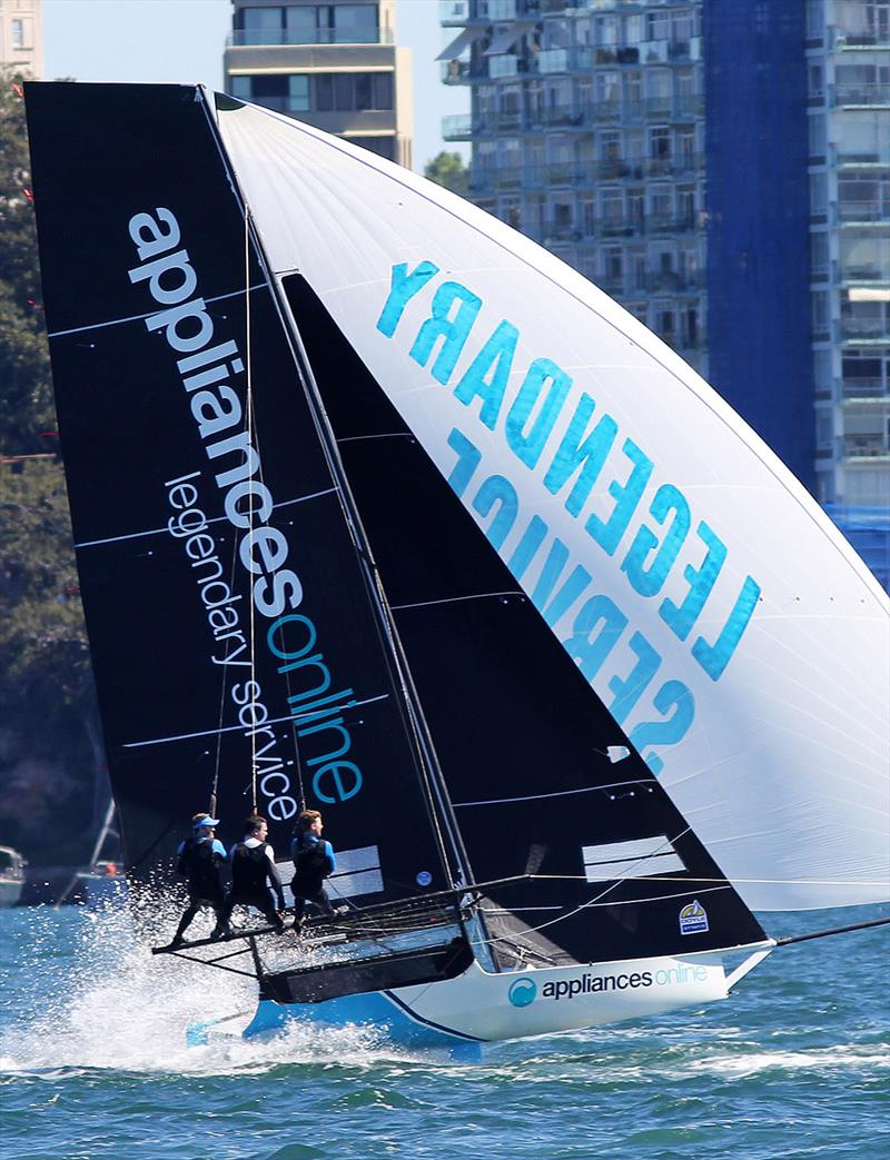 Spring Championship leader, appliancesonline.com.au in action on Sydney Harbour last Sunday photo copyright Frank Quealey taken at Australian 18 Footers League and featuring the 18ft Skiff class