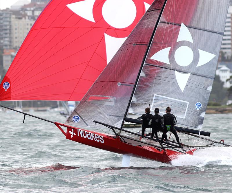 Noakesailing at speed down the centre of Sydney Harbour in a Nor'Easter photo copyright Frank Quealey taken at Australian 18 Footers League and featuring the 18ft Skiff class