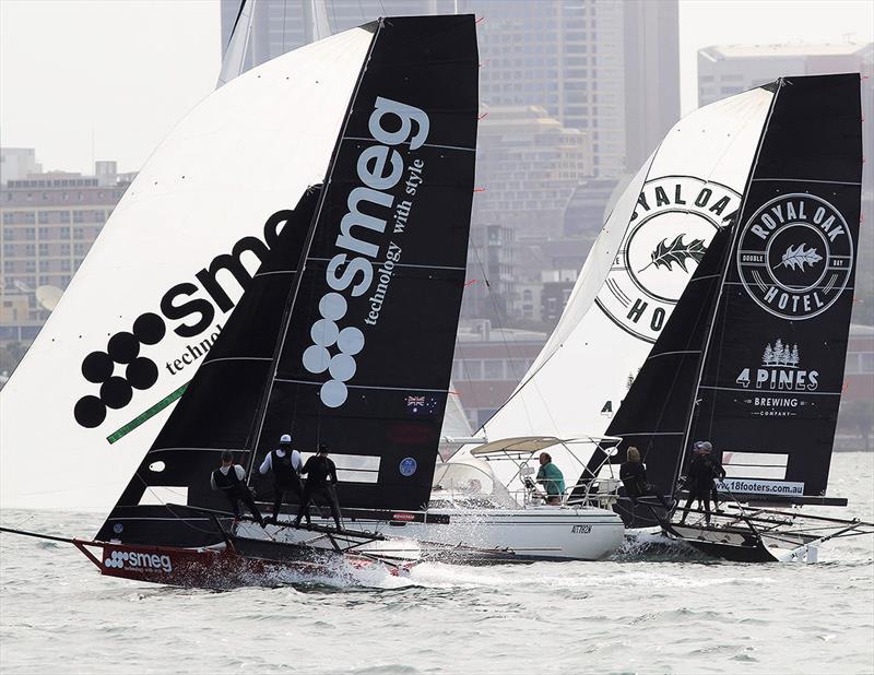 Smeg and The Oak Double Bay-4 Pines thread their way past slower traffic on the run in to the bottom mark off Clark Island - NSW Championship 2019 - photo © Frank Quealey