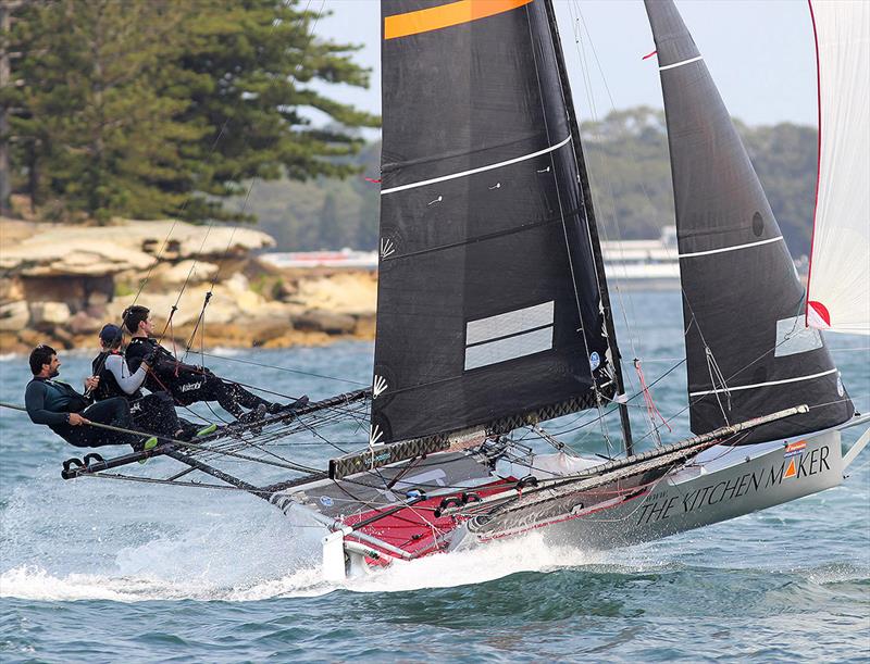 The Kitchen Maker-Caesarstone team came back to better form with a seventh place in Race 2 of the NSW  - NSW Championship 201918ft Skiff Championship photo copyright Frank Quealey taken at Australian 18 Footers League and featuring the 18ft Skiff class