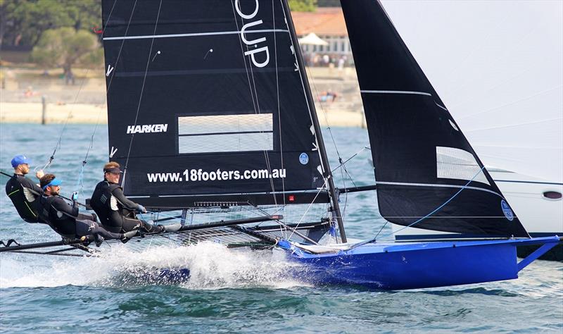 The Winning Group on her way to victory in Race 2 of the 18ft Skiff NSW Championship photo copyright Frank Quealey taken at Australian 18 Footers League and featuring the 18ft Skiff class