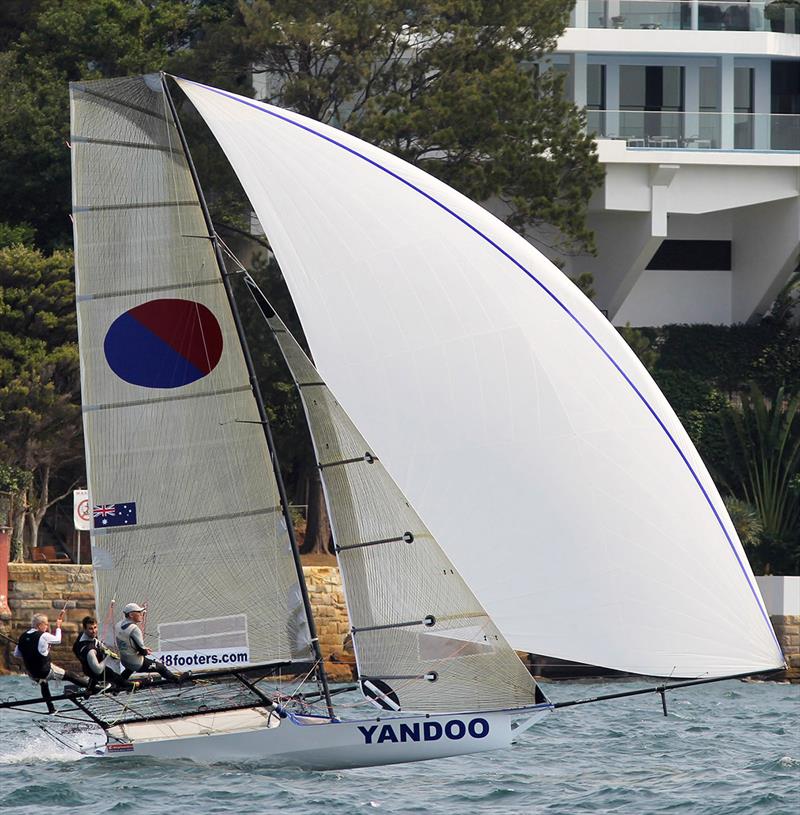 Yandoo led the fleet for the first four legs of the course - 18ft Skiff NSW Championship 2019 photo copyright Frank Quealey taken at Australian 18 Footers League and featuring the 18ft Skiff class
