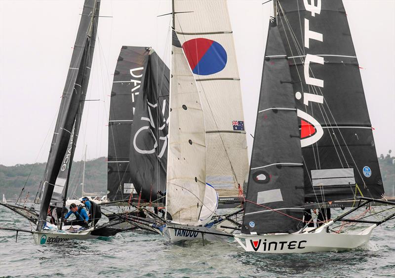 Bottom mark rounding in Race 4 of the 18ft Skiff NSW Championship on Sydney Harbour photo copyright Michael Chittenden taken at Australian 18 Footers League and featuring the 18ft Skiff class