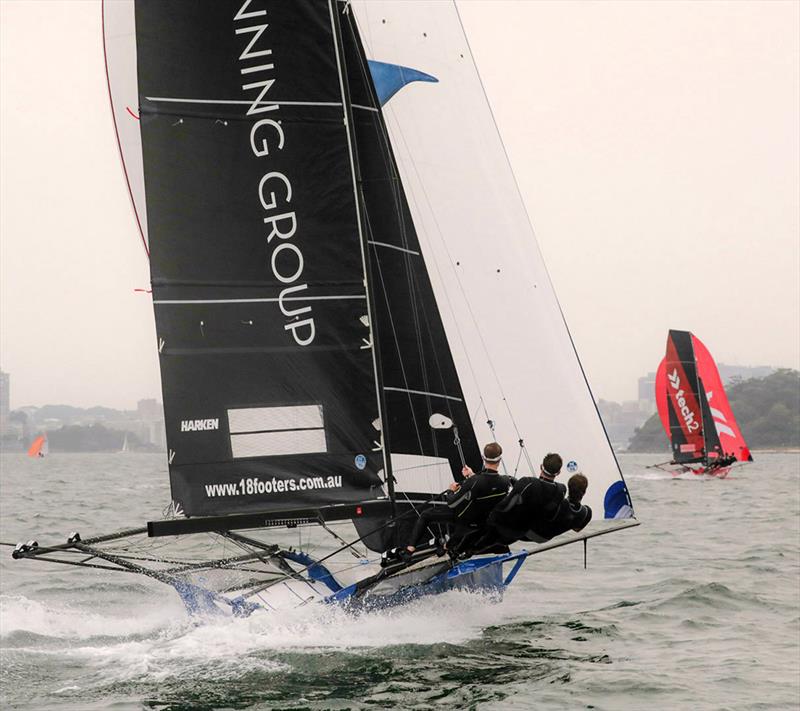 Winning Group chases Tech2 down the spinnaker run to the bottom mark off Clark Island - 18ft Skiff NSW Championship - photo © Michael Chittenden