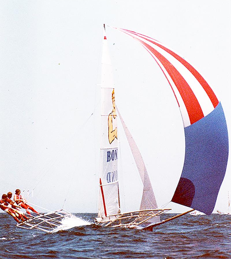 Chesty Bond the swell at sea - The Ocean Challenge photo copyright Frank Quealey taken at Australian 18 Footers League and featuring the 18ft Skiff class