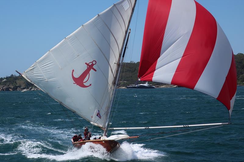 Yendys approach to the wing mark. Great action for those on the spectator ferry, nerve wracking encounter for the crew of Yendys as they negotiate the ferry wash in preparation to gybe at wing mark. Note jib has been lowered in order to swing pole across. - photo © Adrienne Jackson