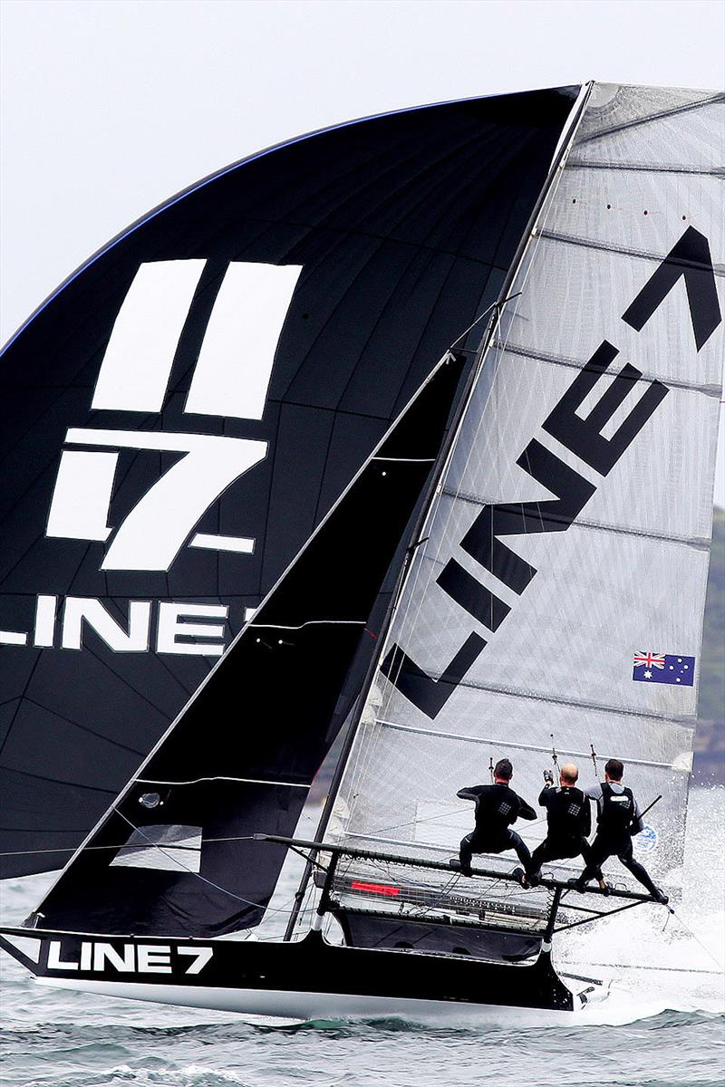 Line 7, with Aron Everett on the sheet, in the 2016-2017 season photo copyright Frank Quealey taken at Australian 18 Footers League and featuring the 18ft Skiff class