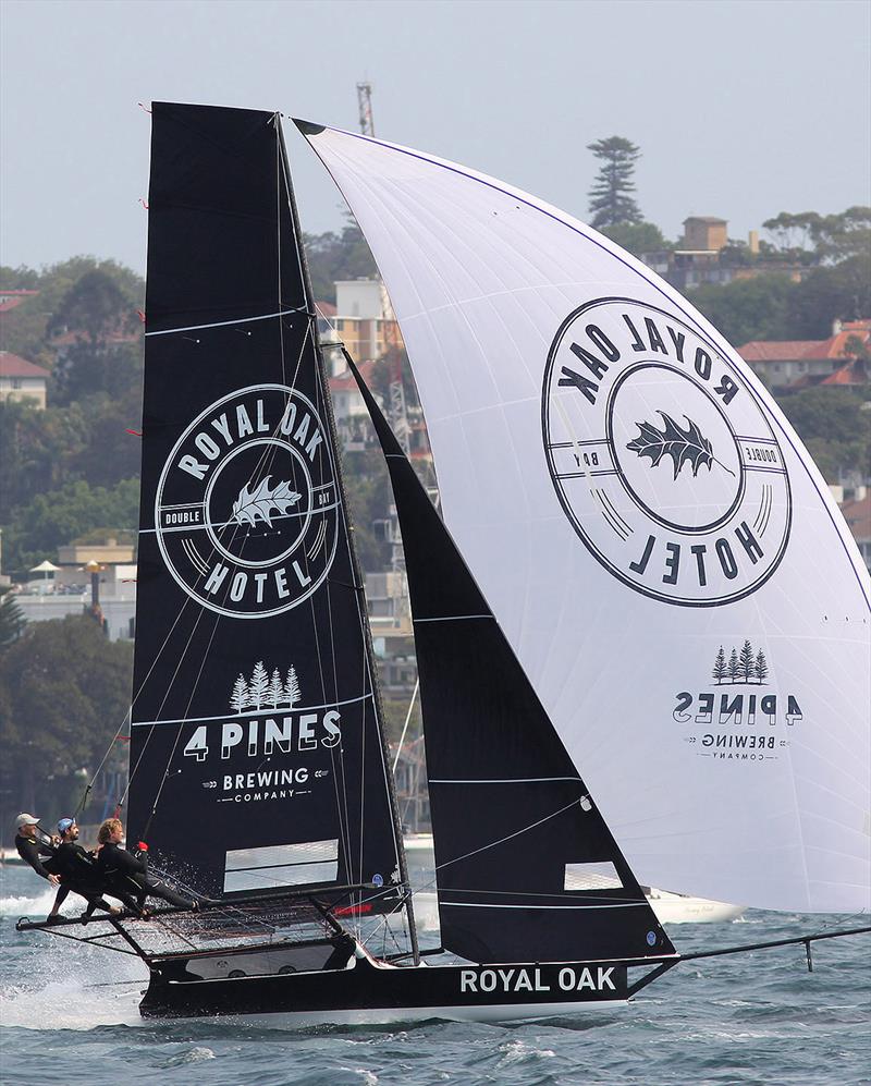 Consistent performer The Oak Double Bay-4 Pines shares the lead - 18ft Skiffs Club Championship photo copyright Frank Quealey taken at Australian 18 Footers League and featuring the 18ft Skiff class