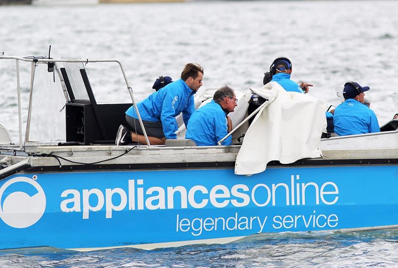 AeroMedia Live Broadcast team prepare for the start of last Sunday's Club Championship Race - 2020 JJ Giltinan Championship photo copyright Frank Quealey taken at Australian 18 Footers League and featuring the 18ft Skiff class