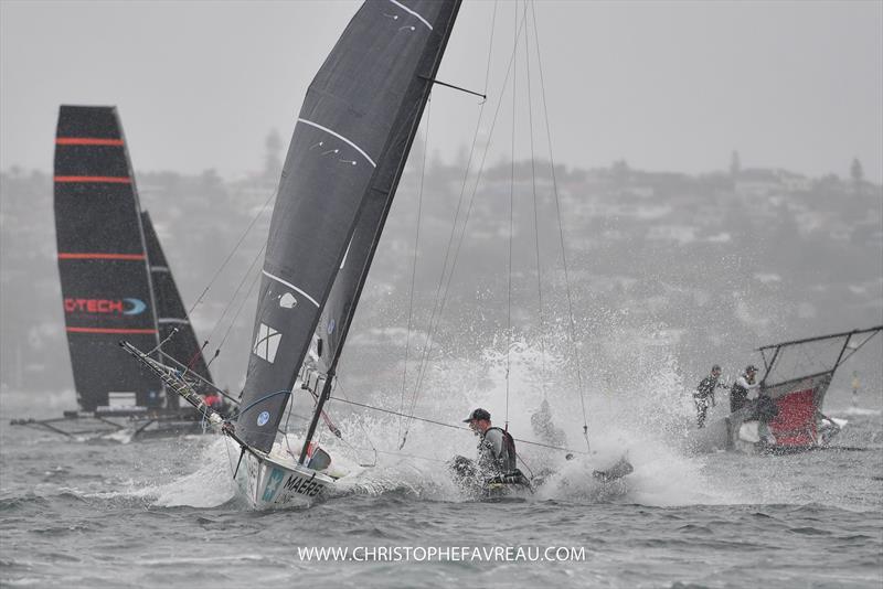 Maersk and C-Tech - 18ft Skiff - JJ Giltinan Trophy - Race 1 - March 14, 2020 - Sydney Harbour, Australia photo copyright Christophe Favreau / www.christophefavreau.com taken at Sydney Flying Squadron and featuring the 18ft Skiff class