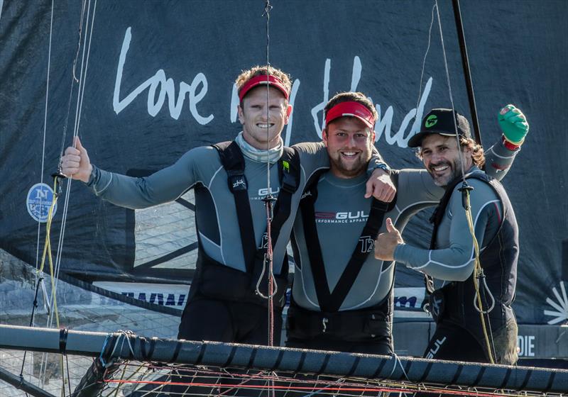 Brad Collins, Matt Steven and Dave McDiarmid - Honda Marine - JJ Giltinan 18ft Championships - March 2020 - Sydney Harbour photo copyright Michael Chittenden taken at Australian 18 Footers League and featuring the 18ft Skiff class