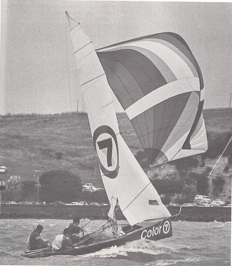 Iain Murray skippers Colour 7 to win the final race and take the JJ Giltinan Trophy 1977 - Waitemata Harbour photo copyright Alan Sefton taken at Auckland Sailing Club and featuring the 18ft Skiff class