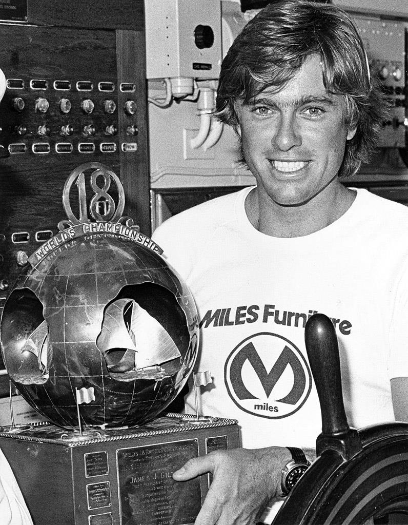 The Kulmar Family - Stephen Kulmar with the Giltinan Trophy after Miles Furniture victory in 1976 photo copyright Frank Quealey taken at Australian 18 Footers League and featuring the 18ft Skiff class