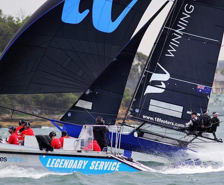 Up close action by the Live stream video team photo copyright Frank Quealey taken at Australian 18 Footers League and featuring the 18ft Skiff class