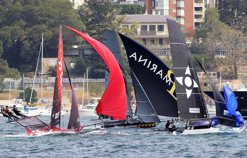 Noakes Blue team drops the spinnaker at the bottom mark as Birkenhead Point Marina ns tech2 come in at full speed - photo © Frank Quealey