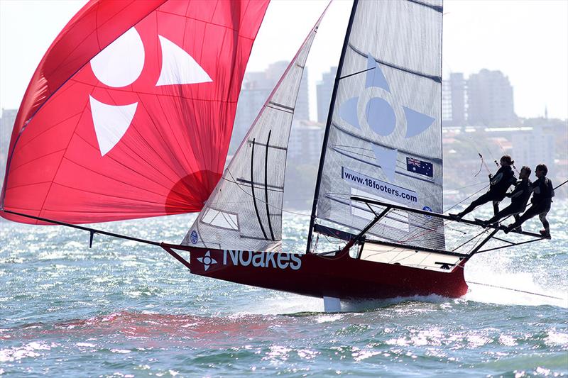 Typical Sean Langman style driving Noakesailing hard off the wind photo copyright Frank Quealey taken at Australian 18 Footers League and featuring the 18ft Skiff class