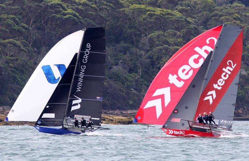 Backmarkers Winning Group and tech2 had a great battle through the race - 18ft Skiff Spring Championship Race 2 photo copyright Frank Quealey taken at Australian 18 Footers League and featuring the 18ft Skiff class