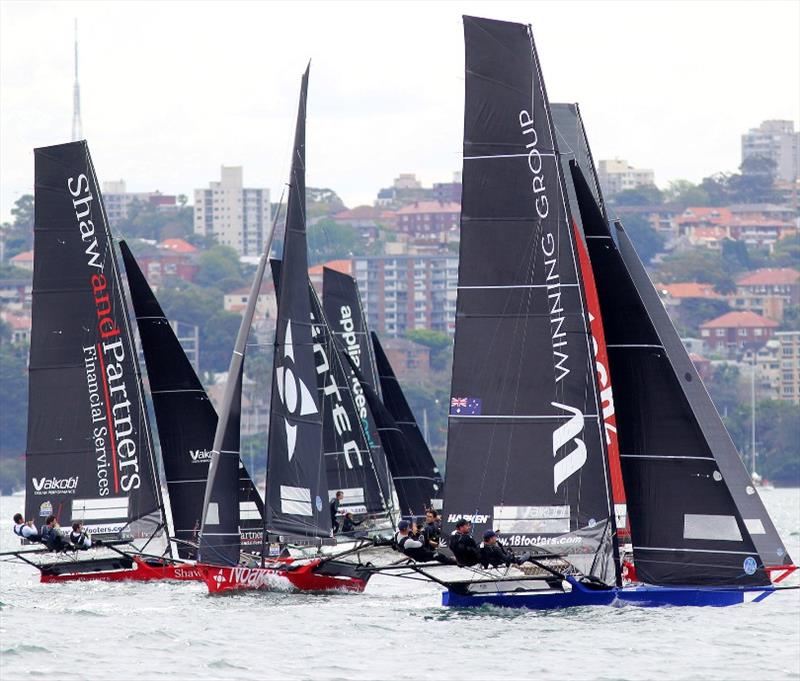 Close racing to the first top mark - 18ft Skiff Spring Championship Race 2 photo copyright Frank Quealey taken at Australian 18 Footers League and featuring the 18ft Skiff class