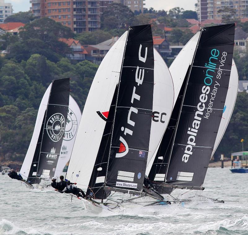 Tight spinnaker action - 18ft Skiff Spring Championship Race 2 photo copyright Frank Quealey taken at Australian 18 Footers League and featuring the 18ft Skiff class