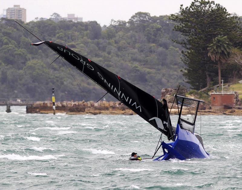 Interesting angle - 18ft Skiff NSW Championship Race 2 photo copyright Frank Quealey taken at Australian 18 Footers League and featuring the 18ft Skiff class