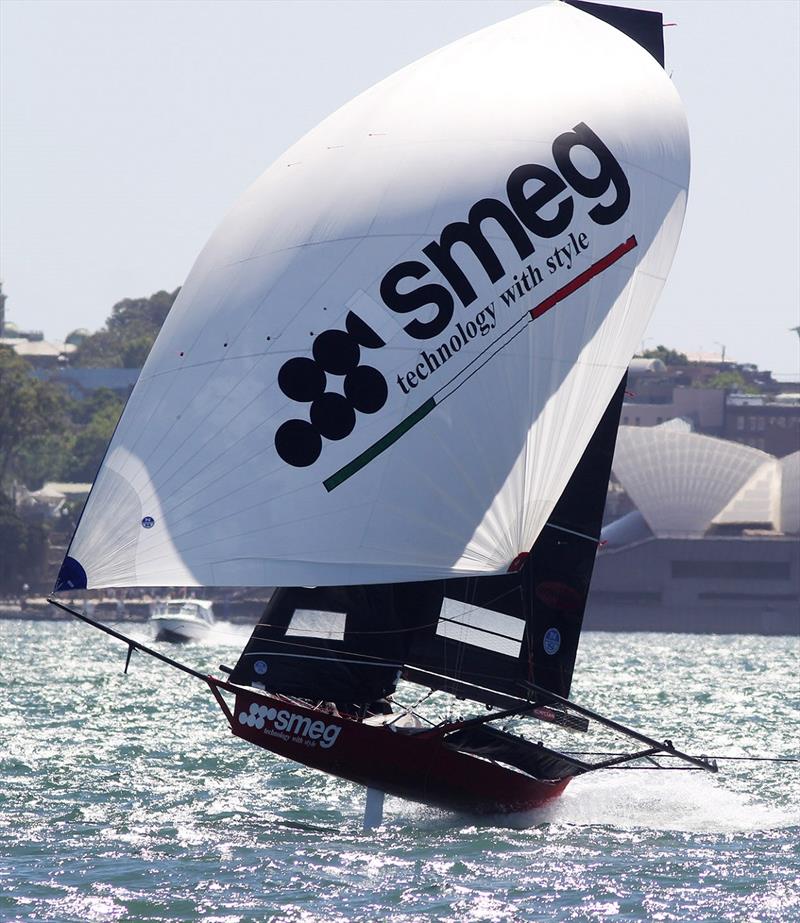 Smeg was brilliant downwind in Race 3 - 2020-2021 NSW Championship photo copyright Frank Quealey taken at Australian 18 Footers League and featuring the 18ft Skiff class