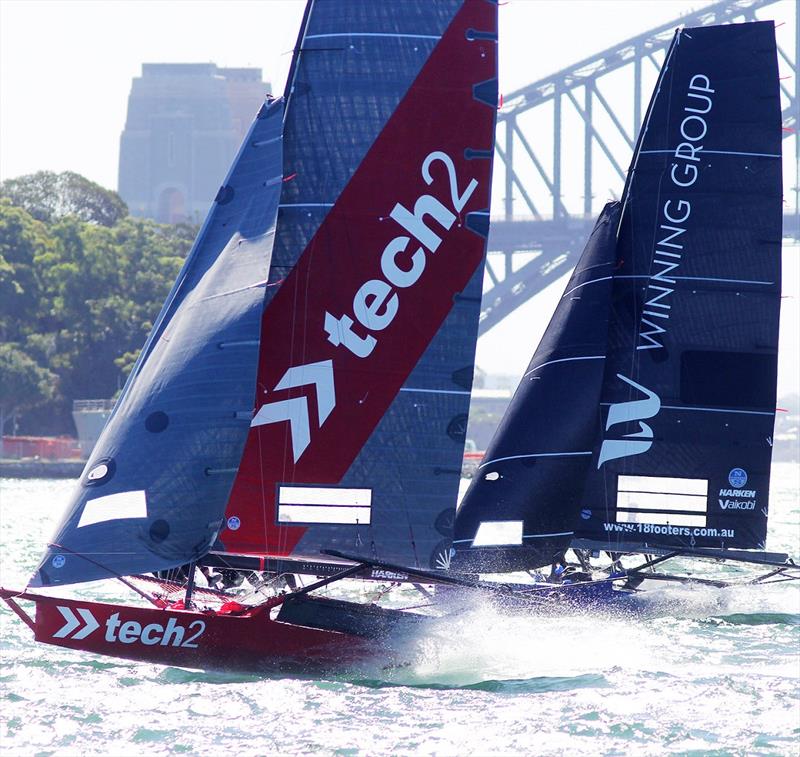 tech2 leads Winning Group 100 metres from the finish line in Race 3 - 2020-2021 NSW Championship photo copyright Frank Quealey taken at Australian 18 Footers League and featuring the 18ft Skiff class