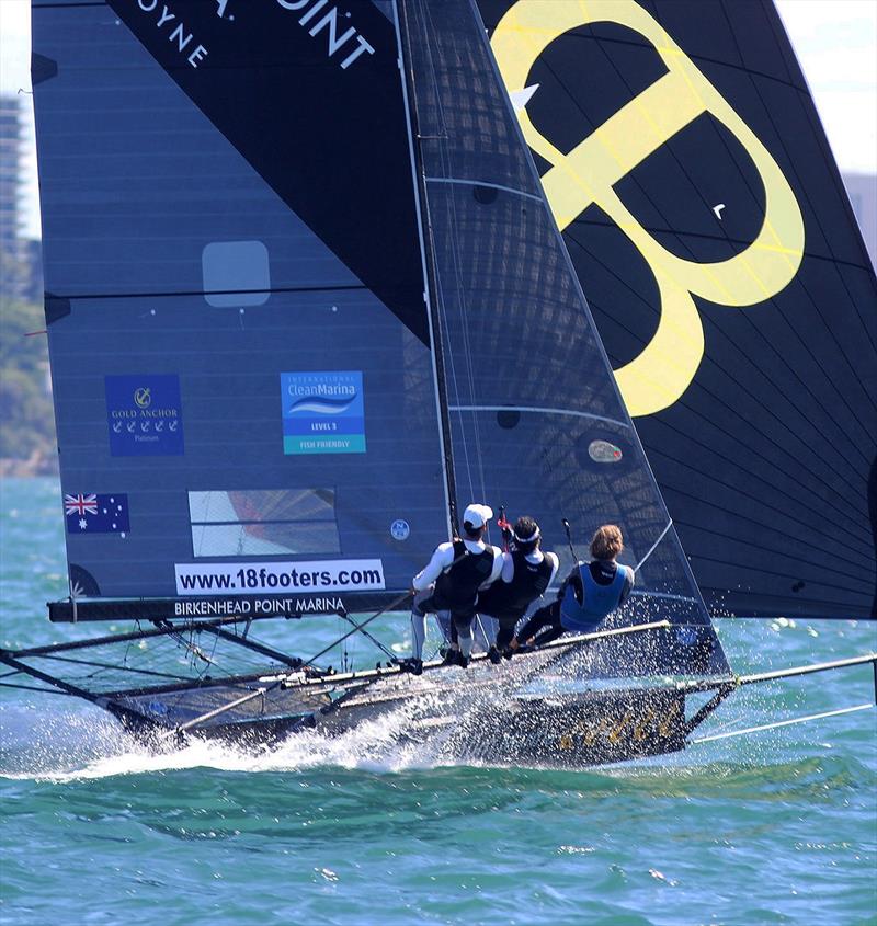 Smooth work by the Birkenhead Point Marina crew photo copyright Frank Quealey taken at Australian 18 Footers League and featuring the 18ft Skiff class