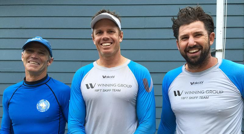 18ft Skiff Supercup: Winning Group team (l-r) Adam Beashel, Sam Newton, Seve Jarvin photo copyright Jessica Crisp taken at Australian 18 Footers League and featuring the 18ft Skiff class