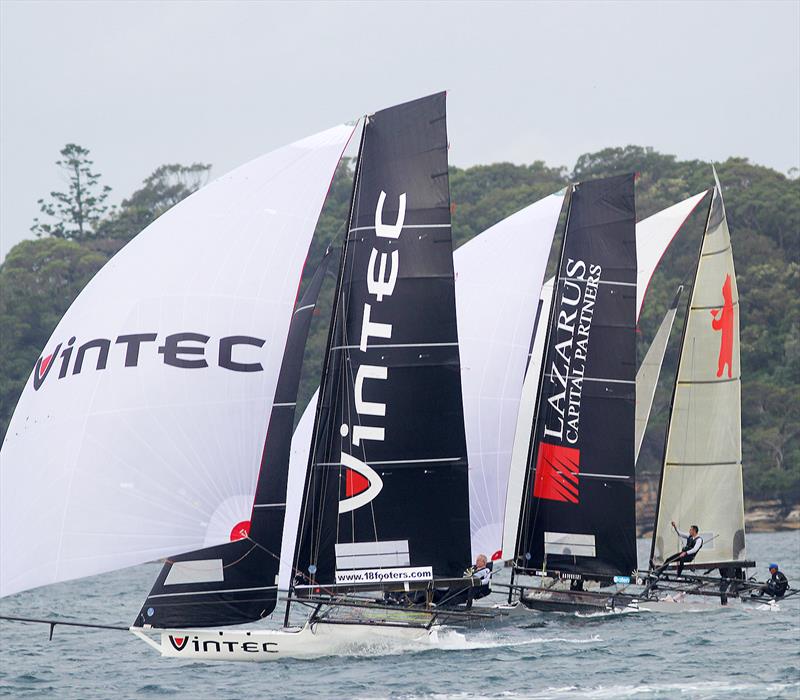 18ft Skiff Supercup: Tight fleet racing photo copyright Frank Quealey taken at Australian 18 Footers League and featuring the 18ft Skiff class
