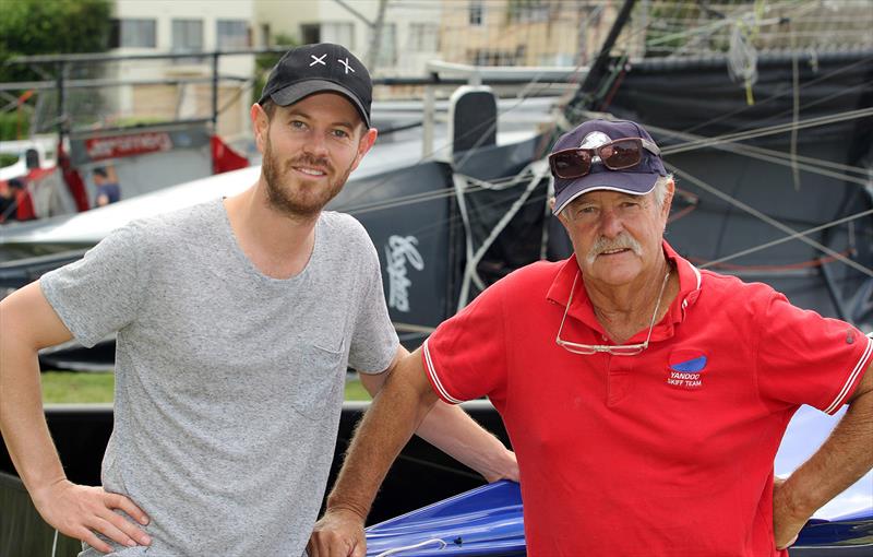 'Woody' with his son John, who now heads the family business and competes against his father in the League's fleet photo copyright Frank Quealey taken at Australian 18 Footers League and featuring the 18ft Skiff class