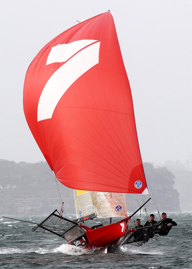 Gotta Love It 7 on the way to victory in the 2013 JJ Giltinan world Championship on Sydney Harbour photo copyright Frank Quealey taken at Australian 18 Footers League and featuring the 18ft Skiff class